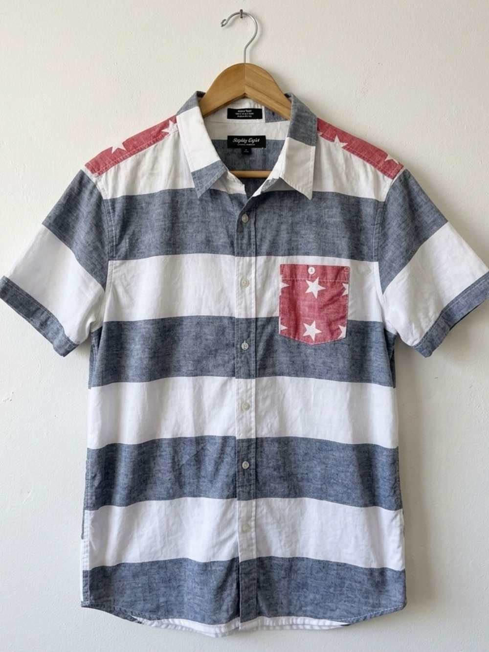 Eighty Eight Platinum Men’s Large Patriotic American Flag Button Up Shirt Cotton